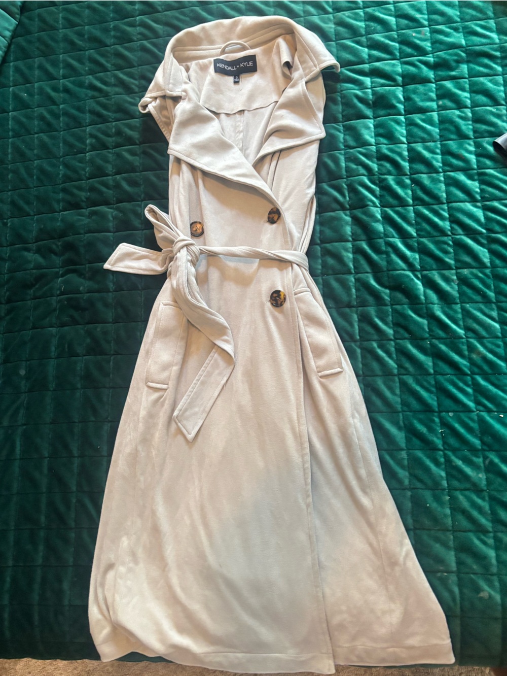 Kendall & Kylie Cream suede Sleeveless Trench Dress